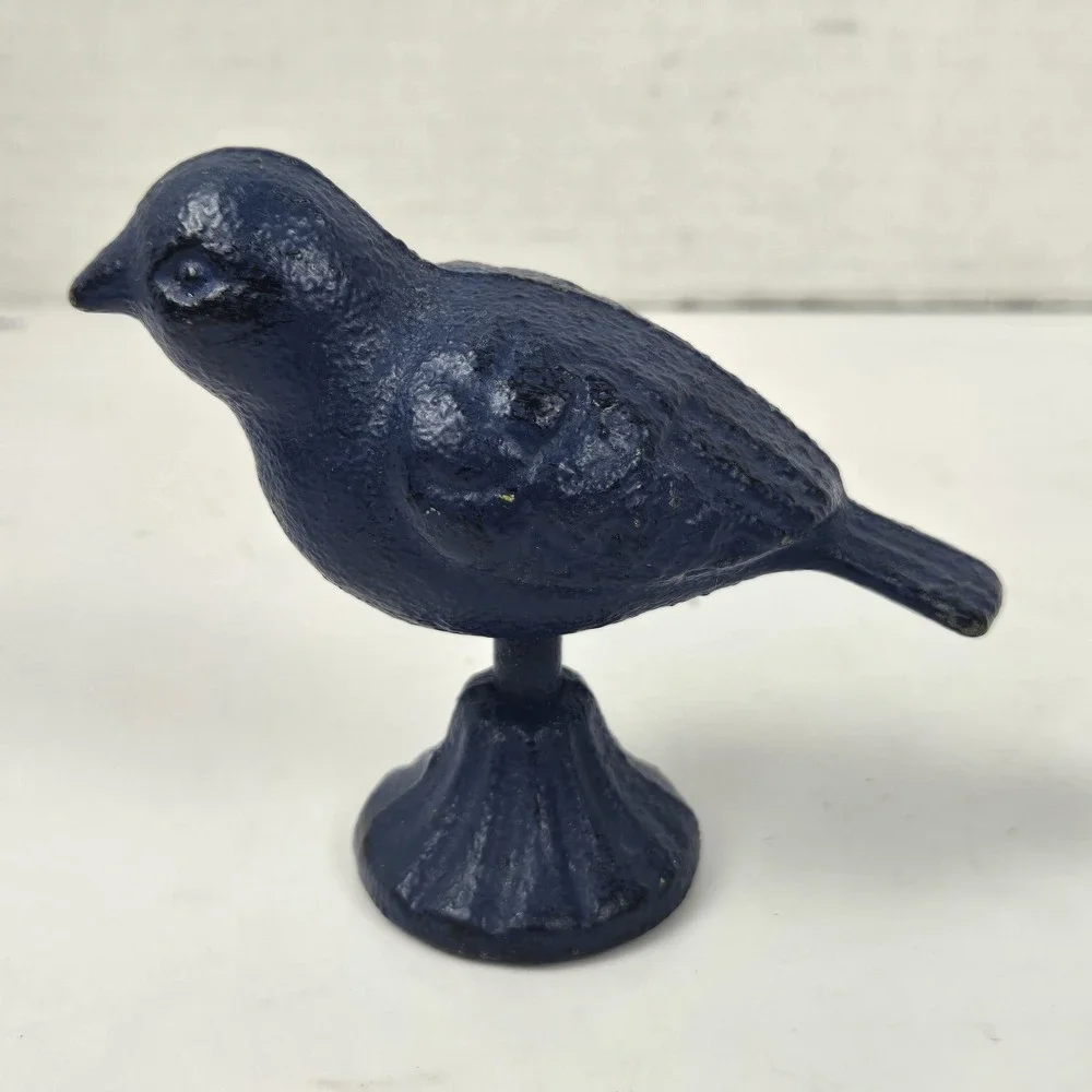 Vintage Cast Iron Blue Bird On Pedestal Paper Weight 3.5